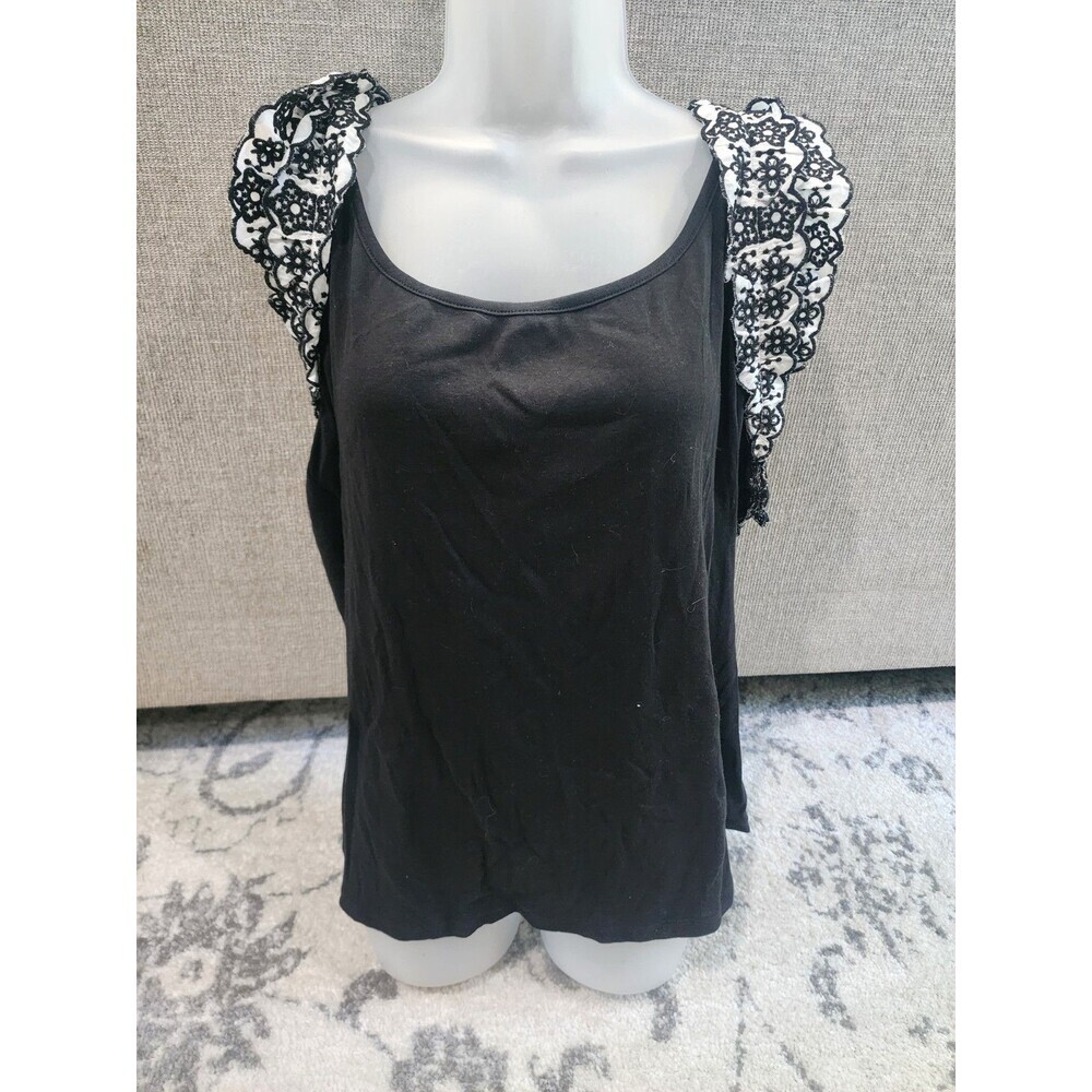 NEW Cato Top Women’s Size XL Black w/White Embroidery Blouse Tank Sleeveless